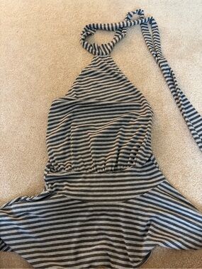 Jaded London Striped Halter Dress Top in Gray and Black